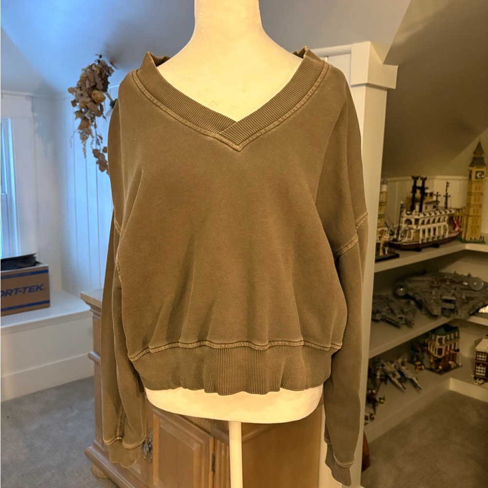 American Eagle Outfitters olive oversized V-Neck Sweater